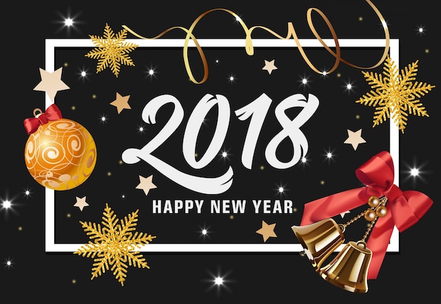 Free Vector | Happy new year lettering with baubles and bells