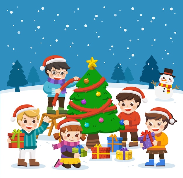 Premium Vector | Happy new year and merry christmas with adorable kids