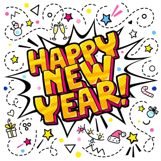 Premium Vector | Happy new year message in pop art style on white ...