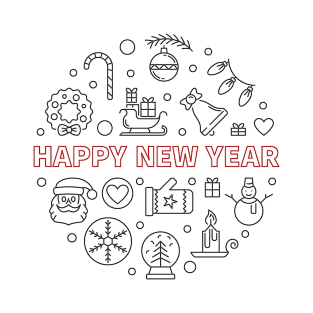 Premium Vector | Happy new year round outline creative illustration