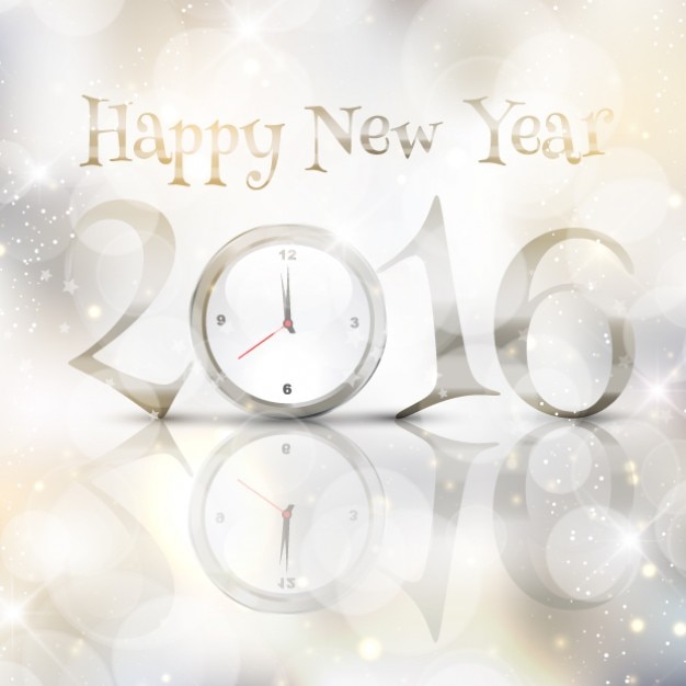 Happy new year silver bokeh background with clock Vector | Free Download