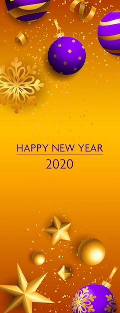 Happy new year two thousand twenty lettering, snowflakes Free Vector