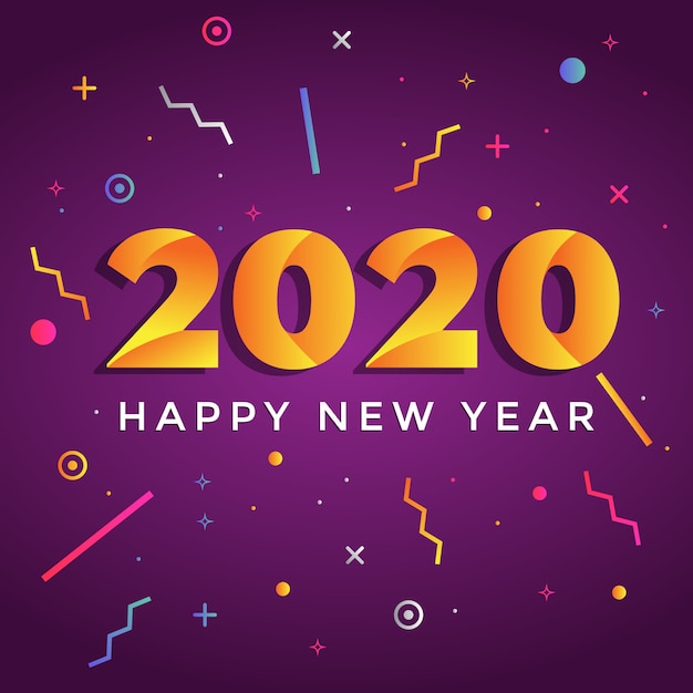 Premium Vector | Happy new year two thousand and twenty in memphis style