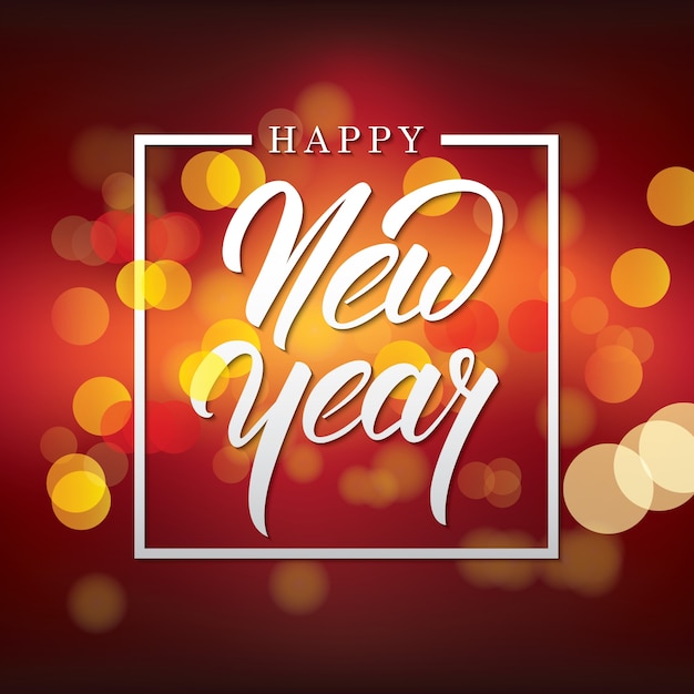 Premium Vector | Happy new year typography with bokeh background