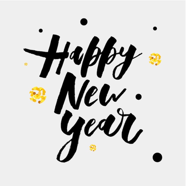 Premium Vector | Happy new year vector gradient phrase lettering calligraphy sticker gold