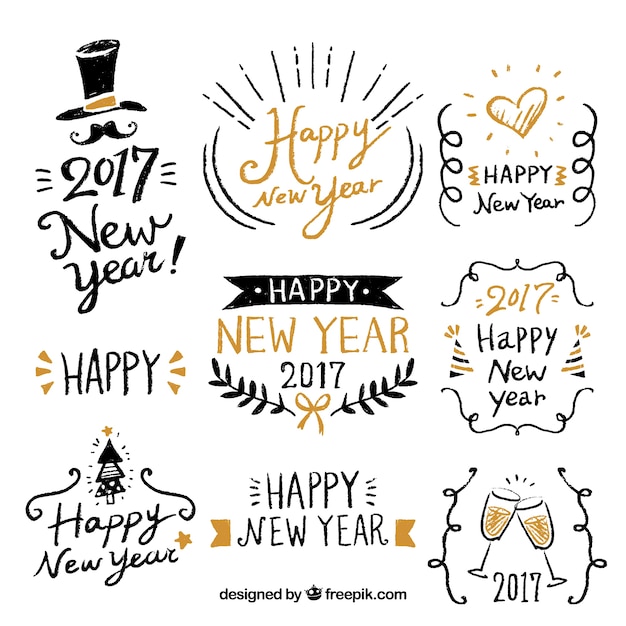 Happy new year with fantastic hand-drawn
labels