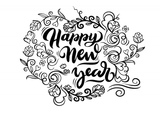 Happy new year wreath doodle | Premium Vector