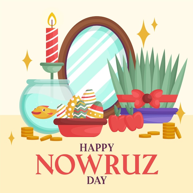 Free Vector Happy nowruz illustration with sprouts and mirror