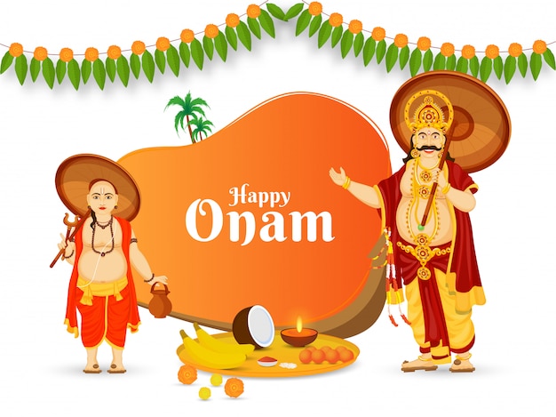 Happy onam celebration poster design with cheerful king mahabali ...