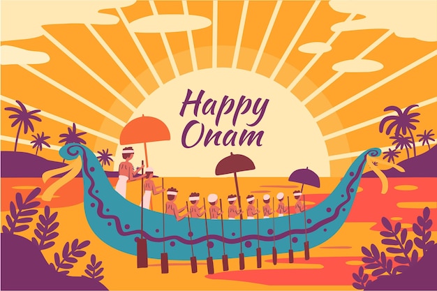 Free Vector | Happy onam woth boat and river