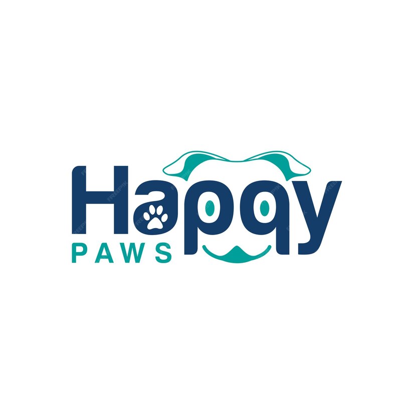 Premium Vector | Happy paws pet wordmark logo design template