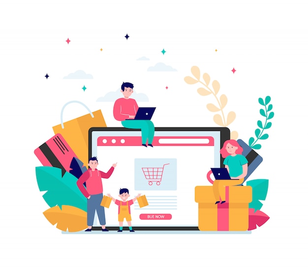 Happy people shopping online Free Vector