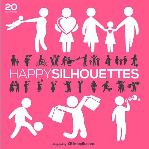 Happy people silhouettes set