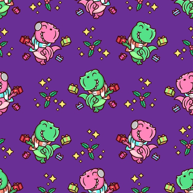 Cute Dino Backgrounds Pink - Seamless Cute Cartoon Dinosaurs Pattern