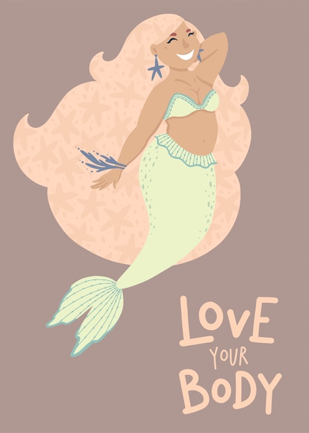 Download Happy plus size mermaid | Premium Vector