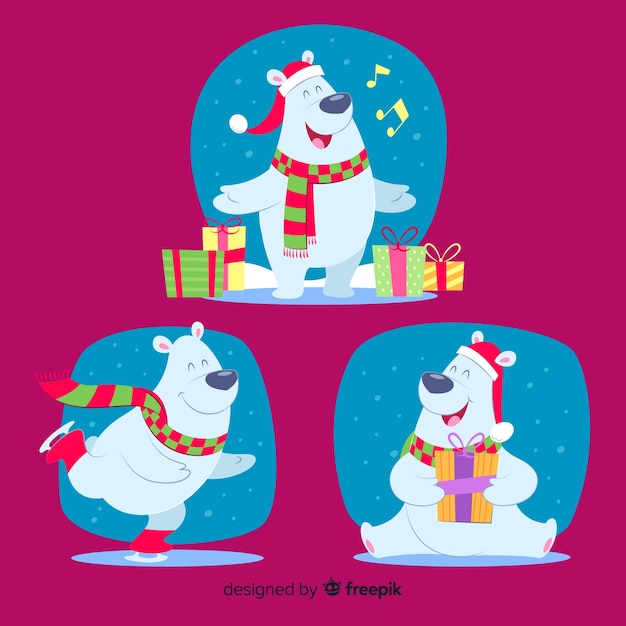 Download Free Vector | Happy polar bear christmas collection