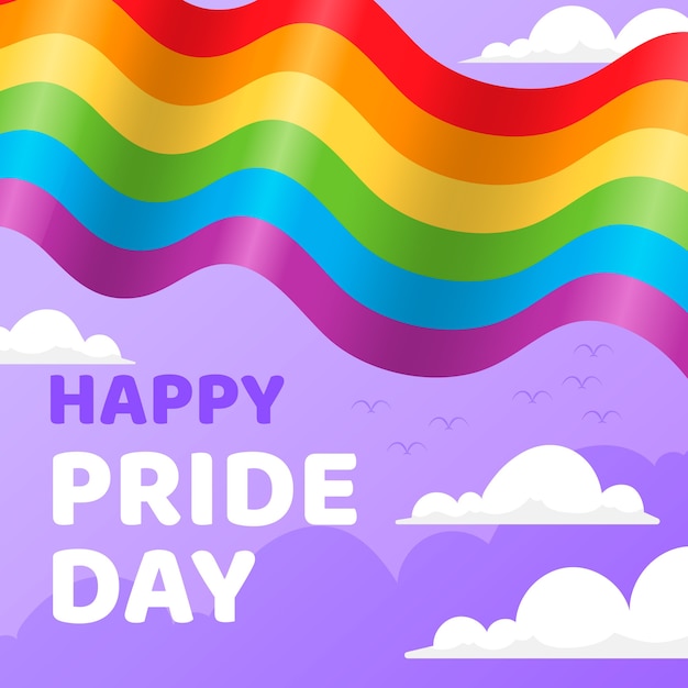 Free Vector | Happy pride day with rainbow flag and clouds