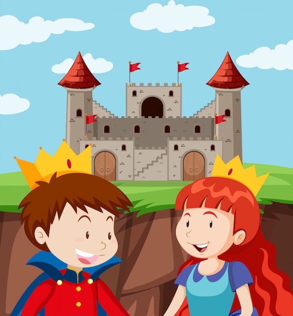 Download Happy prince and princess at castle Vector | Free Download