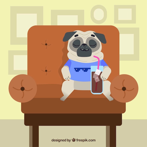 Happy pug resting on the sofa Free Vector Happy pug resting on the sofa Free Vector