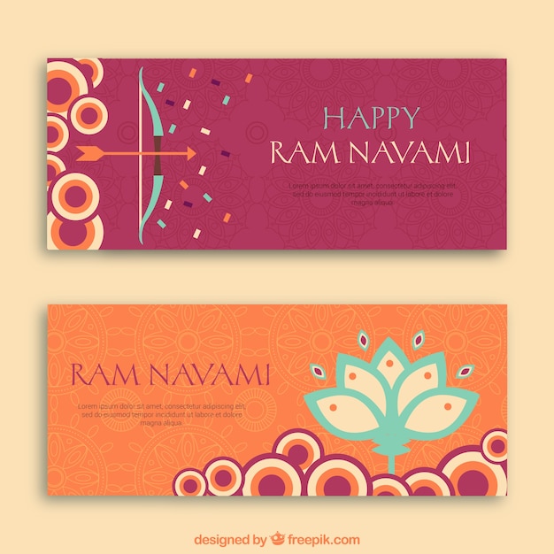 Happy ram navami banners with circles and
floral shapes