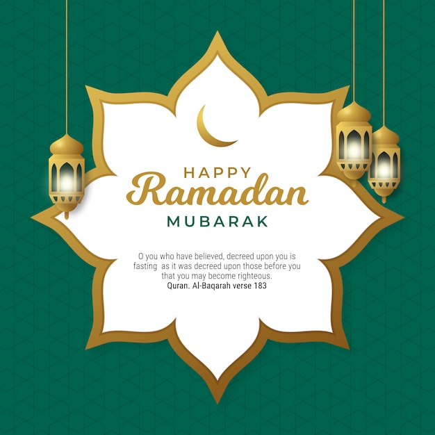 Happy ramadan mubarak background template with islamic decoration and traditional lantern lamp Premi