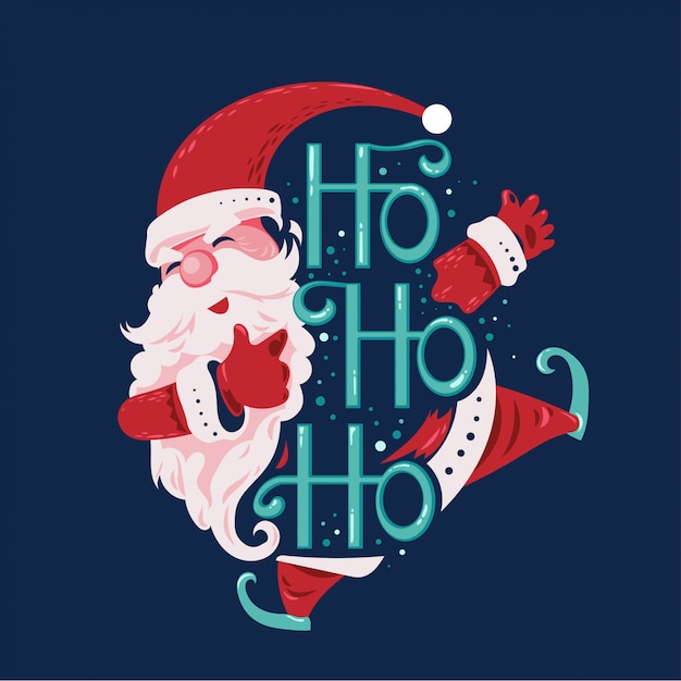 Premium Vector Happy Santa Claus Jump And Smiling Say Ho Ho Ho With Lettering Background