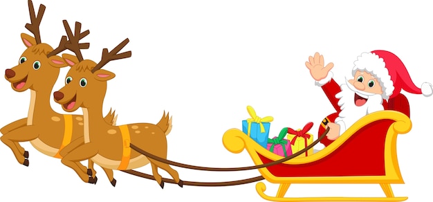 Premium Vector | Happy santa claus with his sleigh