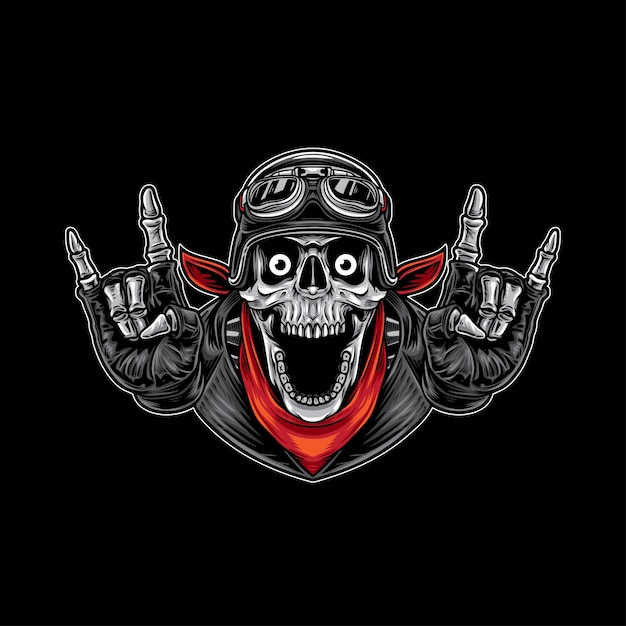 Happy skull metal biker | Premium Vector