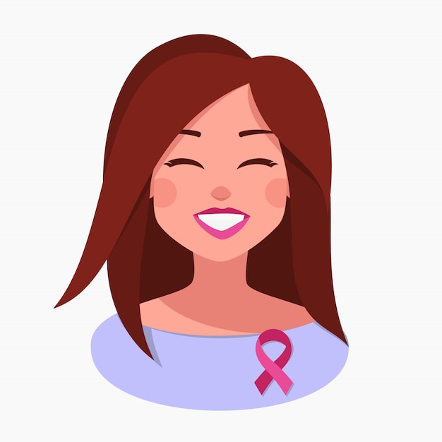 Download Happy smiling woman with pink ribbon | Premium Vector