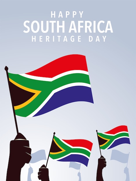 Premium Vector | Happy south african heritage day, hands holding flags ...