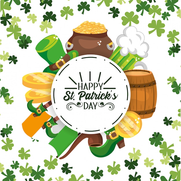 Premium Vector | Happy st patrick circle sticker with event decoration