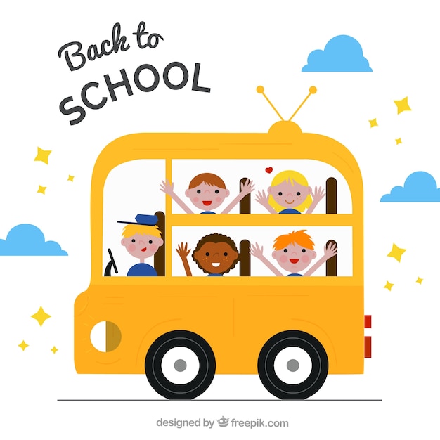 Download Happy students and driver in the school bus Vector | Free Download