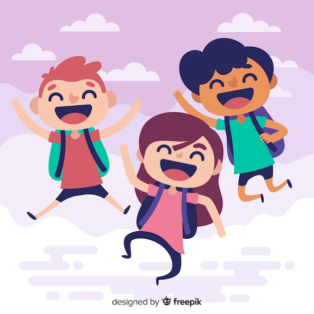 Happy students jumping with flat design | Free Vector