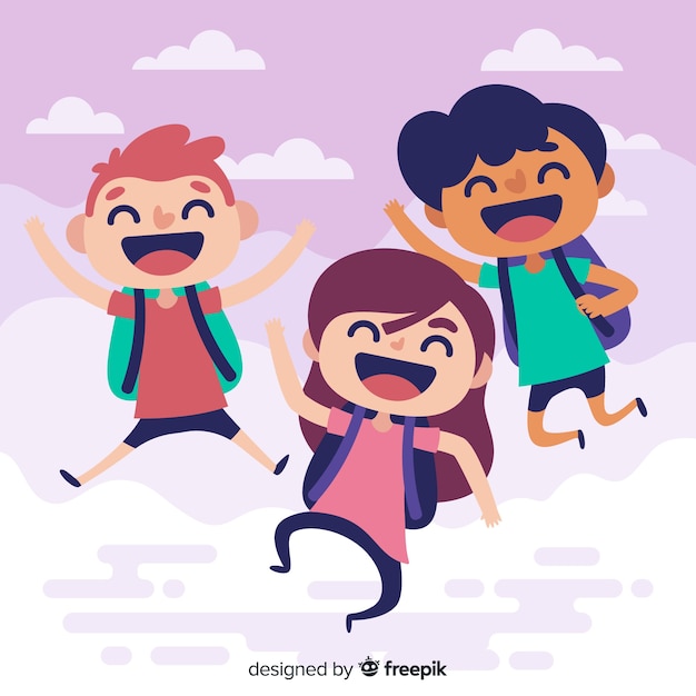 Download Free Vector | Happy students jumping with flat design