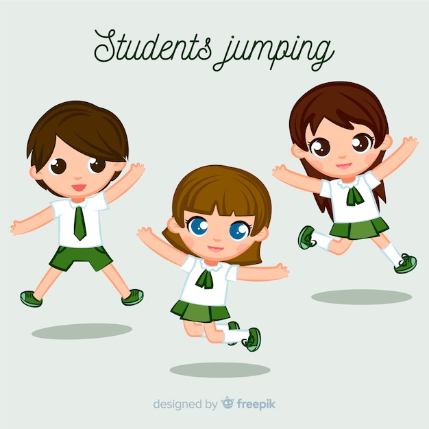 Happy students jumping with flat design Free Vector