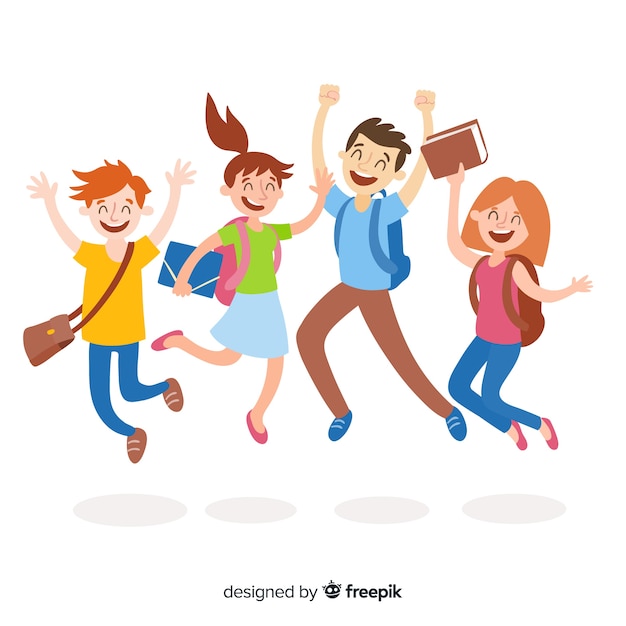 Free Vector | Happy students jumping