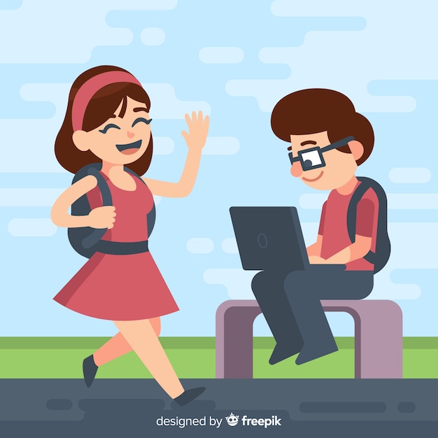 Download Happy students outdoors | Free Vector