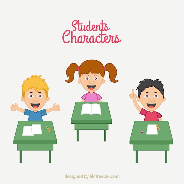 Download Happy students at their desks | Free Vector