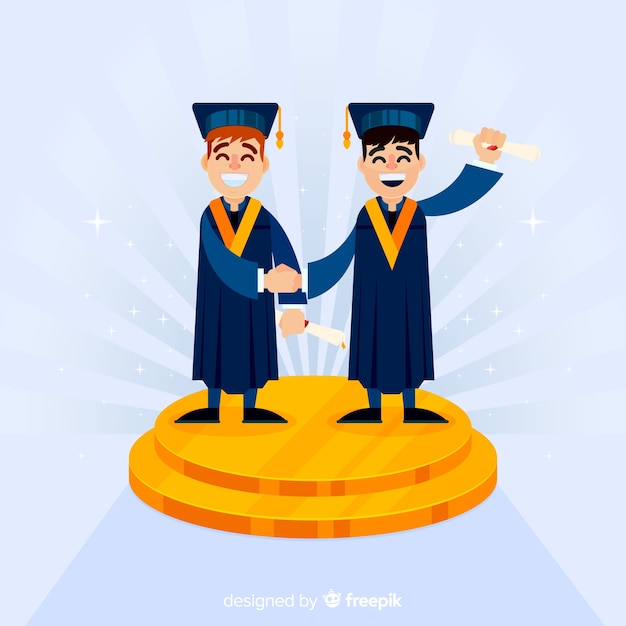 Download Happy students with flat design celebrating graduation ...