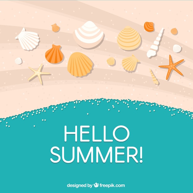 Happy summer background with shells in the sand Vector ...