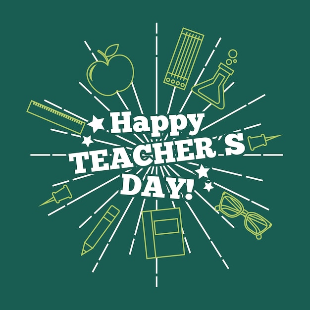 Premium Vector | Happy teacher day card greeting green background