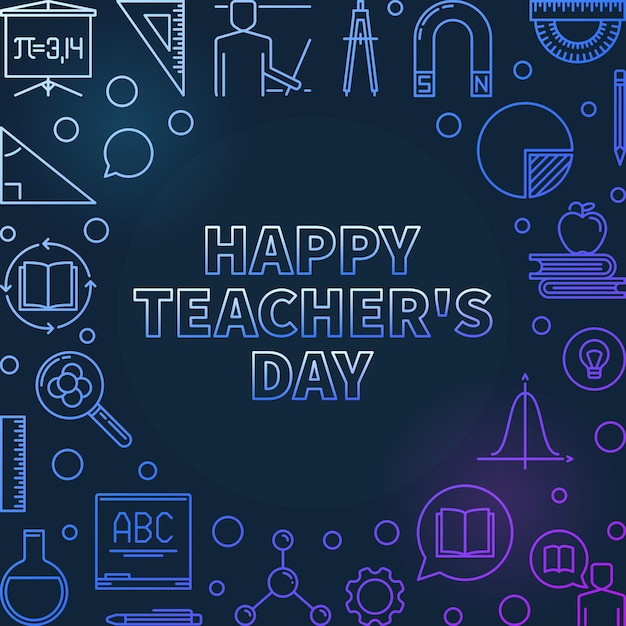 Happy teacher's day colorful linear icon illustration | Premium Vector