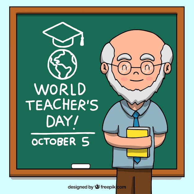 Happy teacher's day, professor with a blackboard