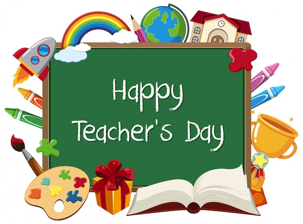 Premium Vector | Happy teacher's day sign with set of stationary ...