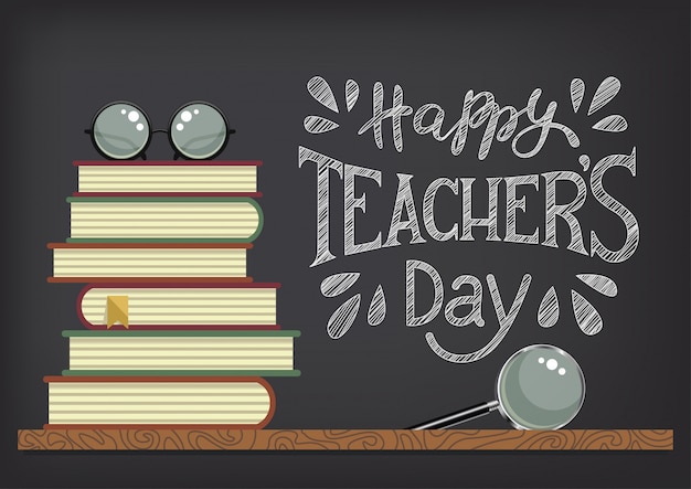 Premium Vector | Happy teacher's day. stack of books with glasses and ...