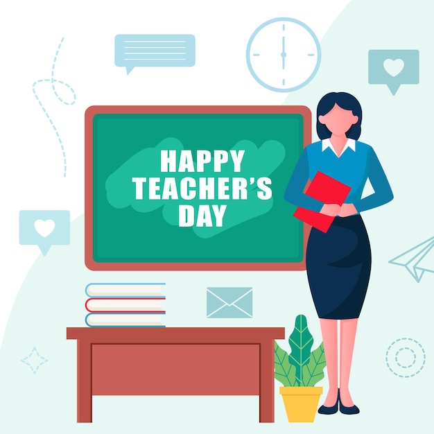 Premium Vector | Happy teachers day illustration design template with ...