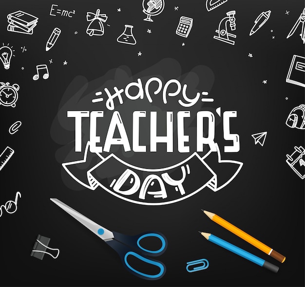 Premium Vector | Happy Teachers Day. School Chalkboard With Doodle Elements