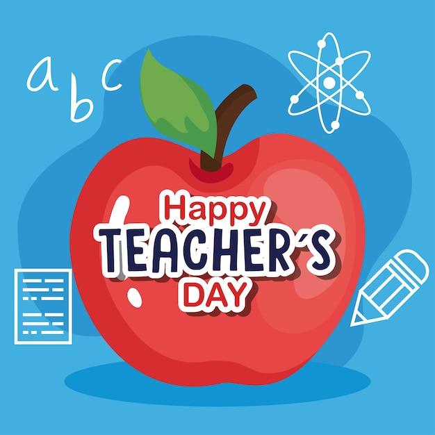 Premium Vector | Happy teachers day, with apple and education icons