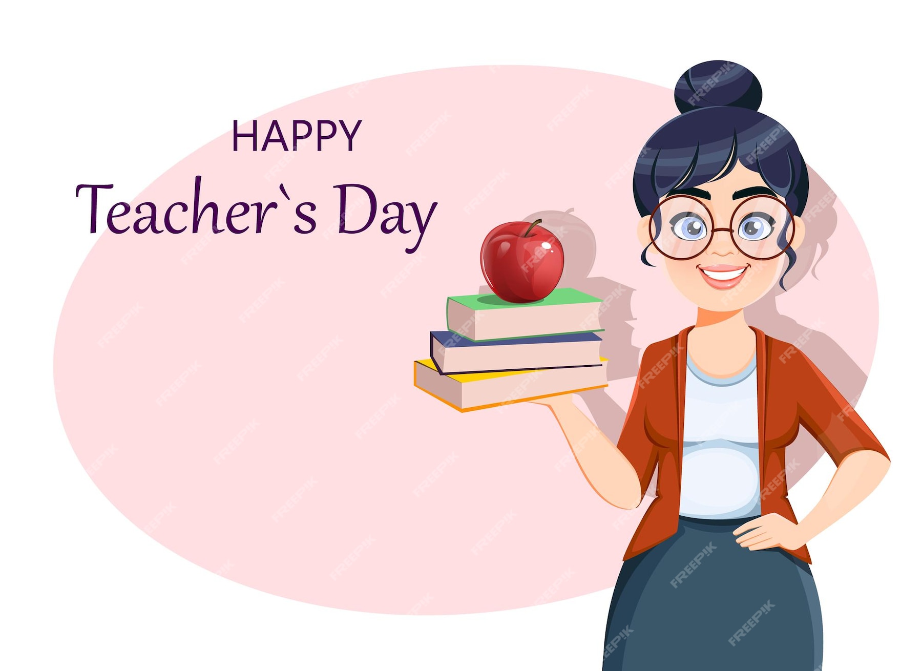 Premium Vector | Happy techer day greeting card cute female teacher ...