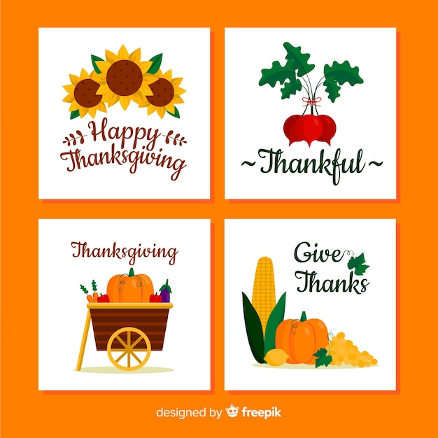 Download Free Vector | Happy thanksgiving card collection in flat ...